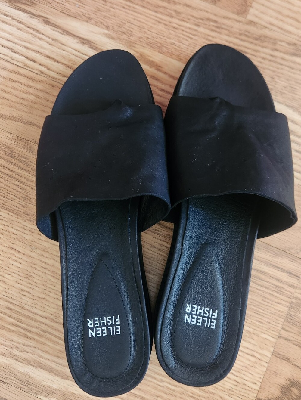 GUC Eileen Fisher Matte Black Wide-Strap Slide Sandals,  Size 10